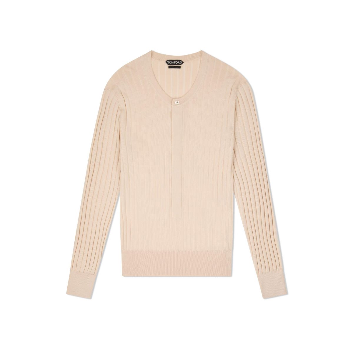 Tom Ford Silk Blend Henley Stickat Herr Vita | 740COKGEU