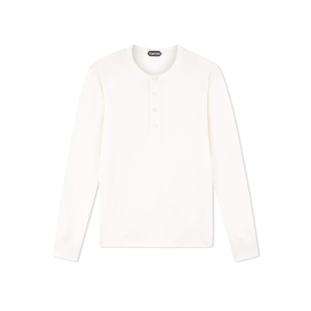 Tom Ford Silk Bomull Henley Stickat Herr Vita | 742WFIPJK