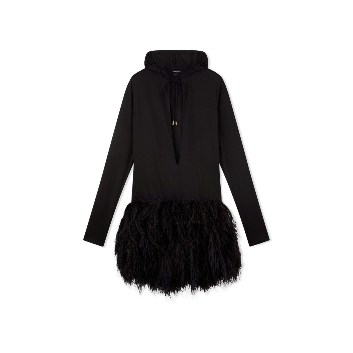 Tom Ford Silk Jersey & Feathers Hooded T-shirt Klänning Dam Svarta | 602VHNWMQ