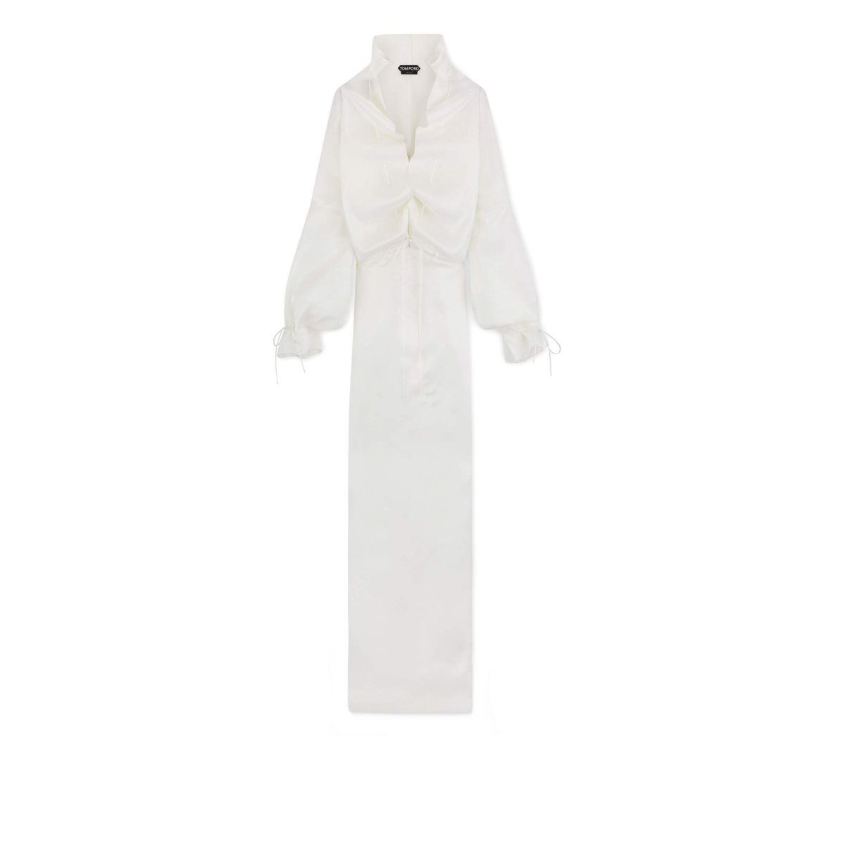 Tom Ford Silk Satin Organza Ruched Evening Klänning Dam Chalk | 140YLOTEQ