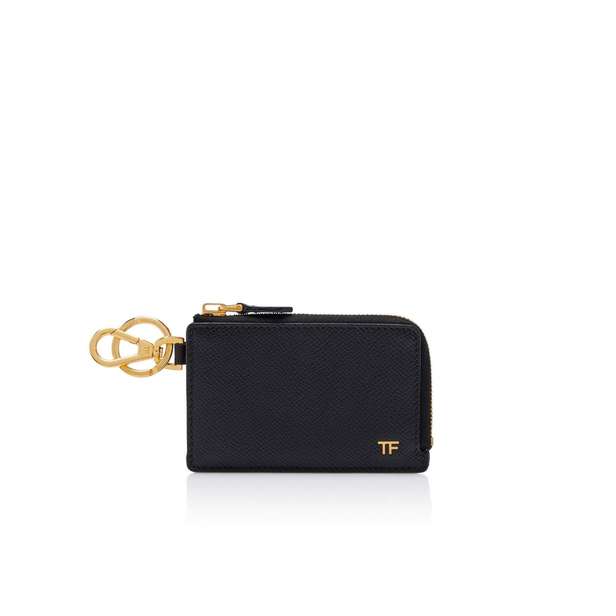 Tom Ford Small Grain Läder Cardholder Zip Keyring Liten Plånbok Herr Svarta | 672WPJALE