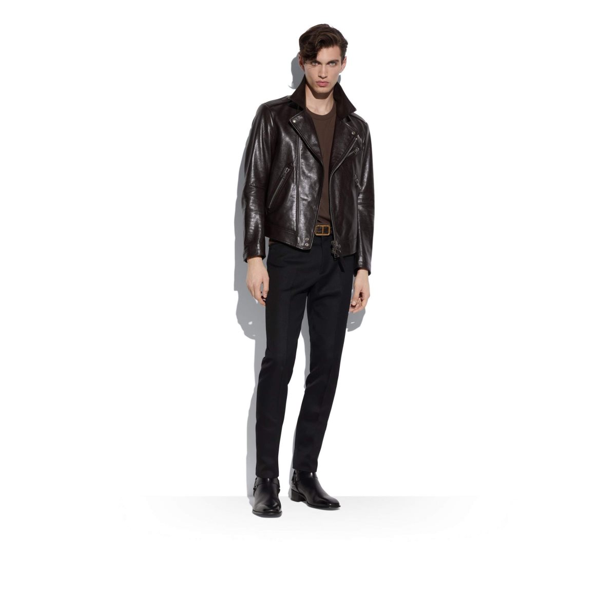 Tom Ford Smooth Grain Asymmetric Biker Ytterkläder Herr Ebony | 076TVAHDI