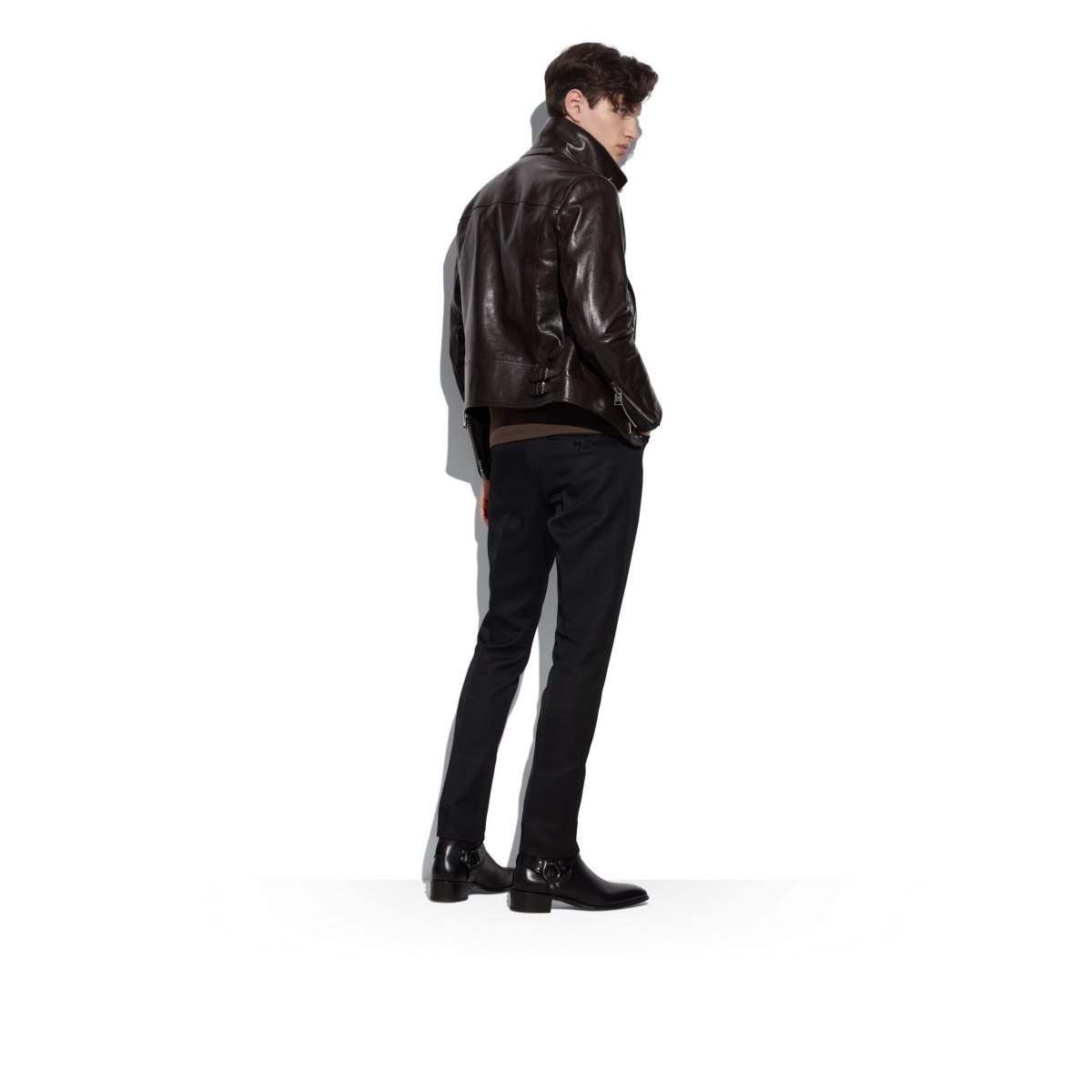 Tom Ford Smooth Grain Asymmetric Biker Ytterkläder Herr Ebony | 076TVAHDI