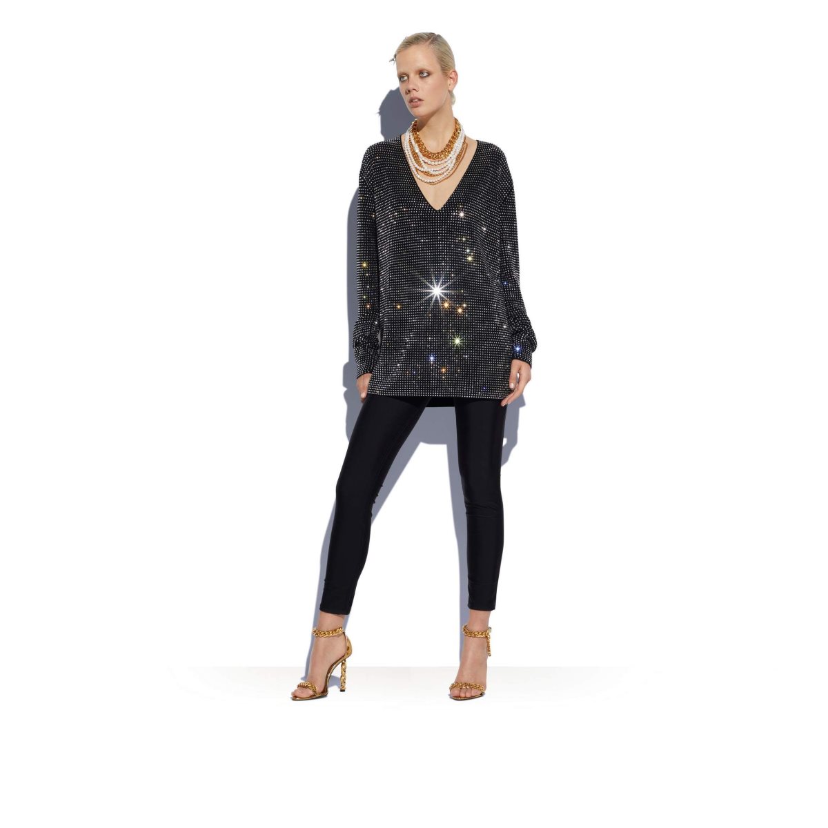 Tom Ford Sparkle Cashmere Slightly Oversize Stickat Dam Svarta | 143GVLEFD