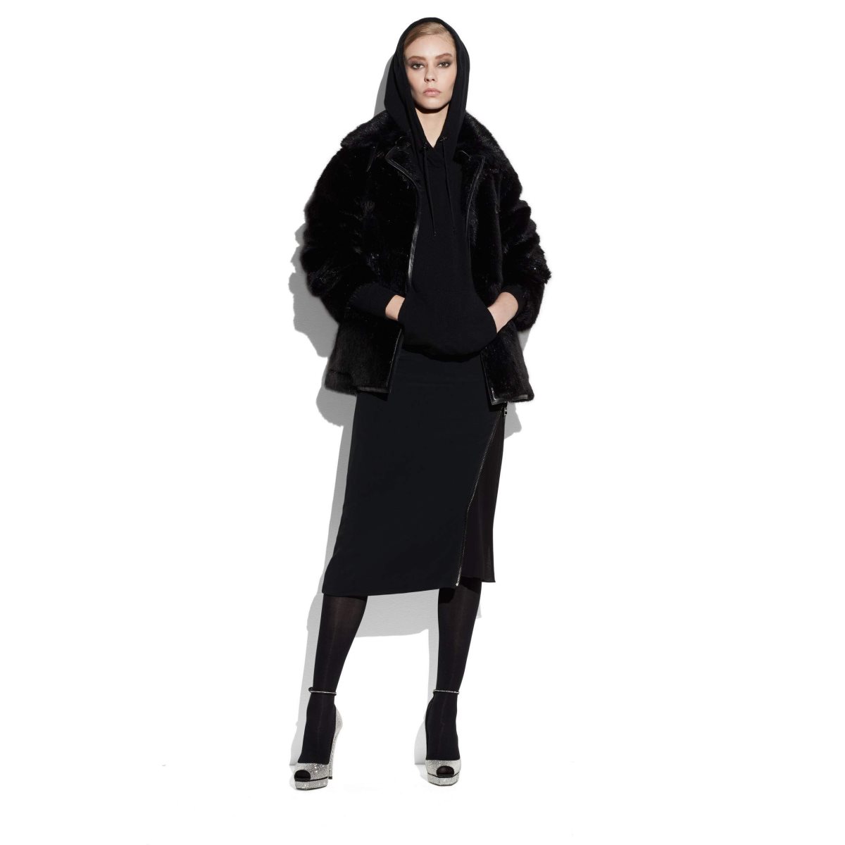 Tom Ford Stretch Cashmere Rib Hooded Stickat Dam Svarta | 302NOJECU