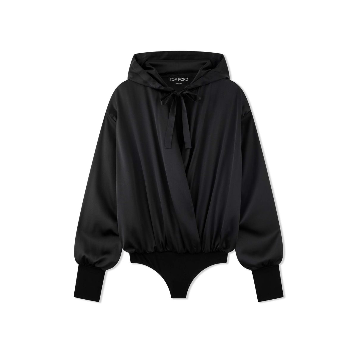 Tom Ford Stretch Silk Satin Hooded Bodysuit Blast Dam Svarta | 189DHILZN