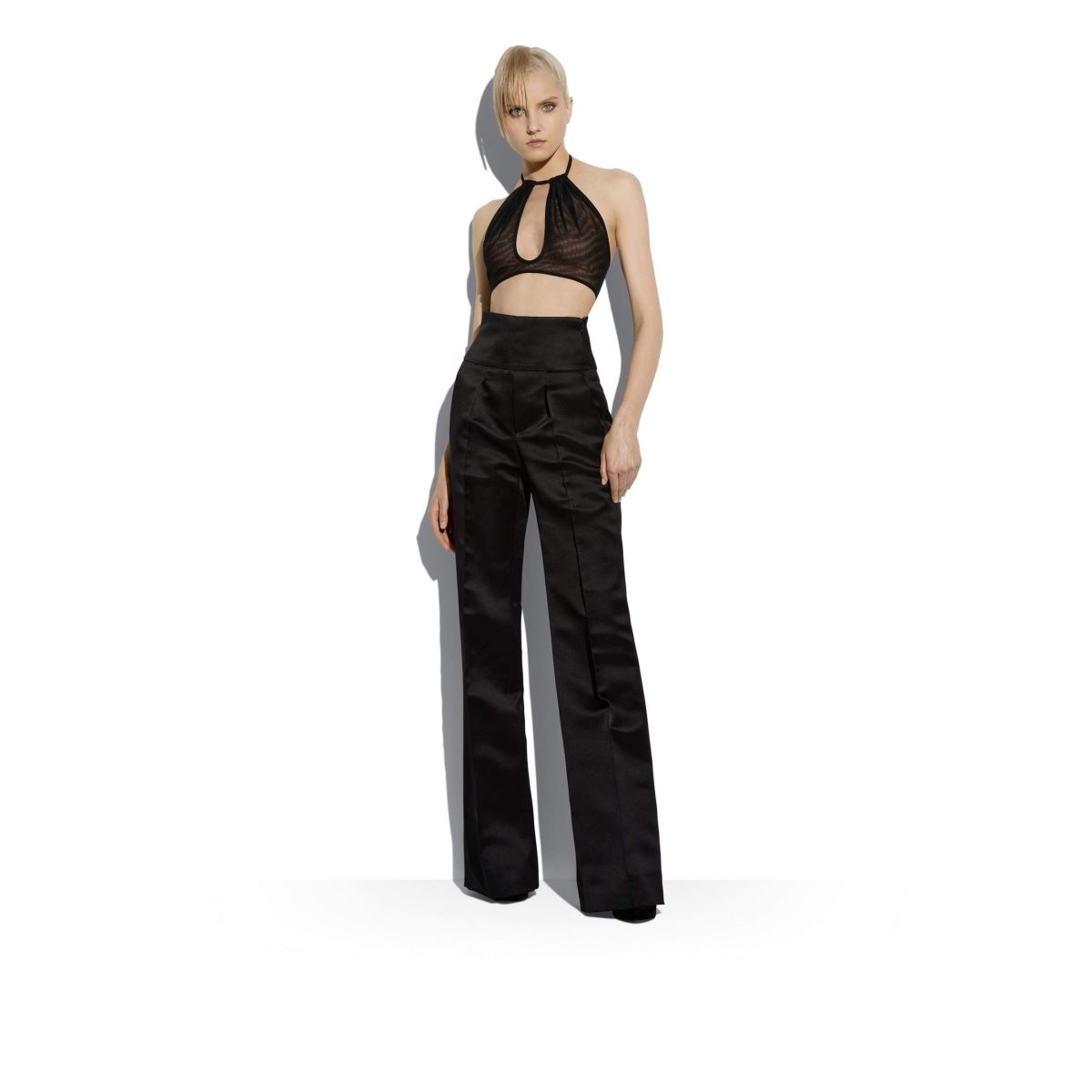 Tom Ford Stretch Tulle Halter Crop Blast Dam Svarta | 270QZPVCS