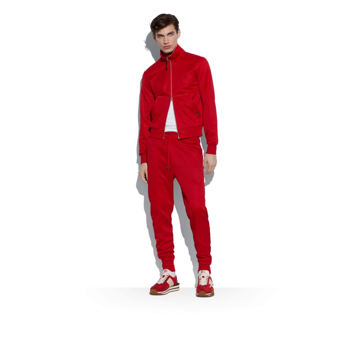 Tom Ford Technical Bomull Zip Through Stickat Herr Poppy | 257DXBGSL