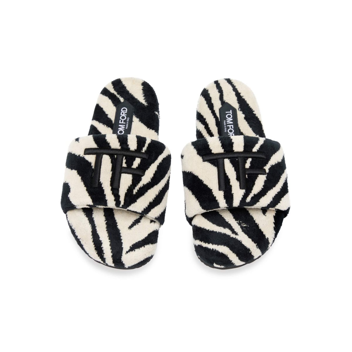 Tom Ford Zebra Towelling Harrison Slides Sandaler Dam Vita Svarta | 065BNIMVD