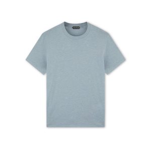 Tom Ford Bomull Blend Crew Neck T-shirt Stickat Herr Blå | 902VTAKPC