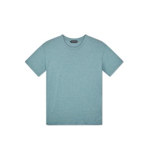 Tom Ford Bomull Blend Melange Crew Neck T-shirt Stickat Herr Blå | 823FMBPGW