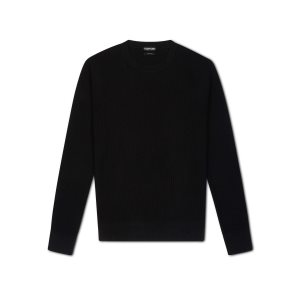 Tom Ford Bomull Silk Link Ribs Crew Neck Stickat Herr Svarta | 893UMZIPB