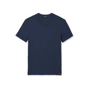 Tom Ford Bomull V-neck T-shirt Herr Mörkblå | 325JUABGI