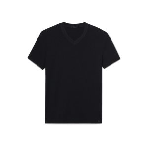 Tom Ford Bomull V-neck T-shirt Herr Svarta | 397PTXCYM