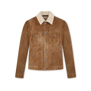 Tom Ford Cashmere Mocka Shearling Trim Trucker Ytterkläder Herr Bruna | 802HYTIVG