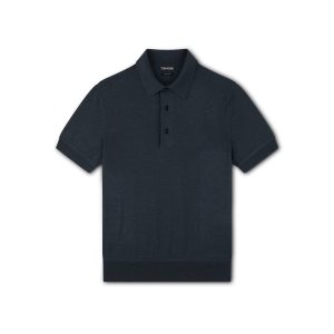 Tom Ford Cashmere Silk Polo Stickat Herr Blå | 604LJYNDM