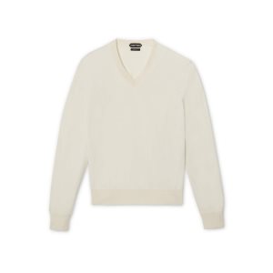 Tom Ford Cashmere Silk V Neck Stickat Herr Butter | 481YZRWOI