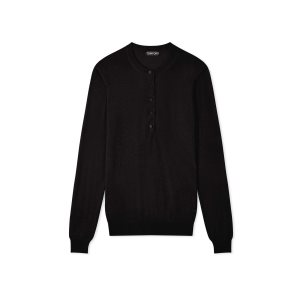 Tom Ford Fine Cashmere Silk Open Crew Neck Tröja Stickat Dam Svarta | 648XADFVH