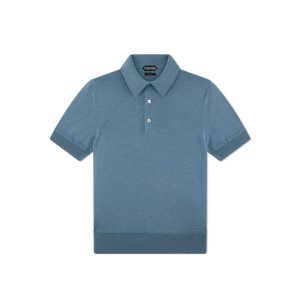 Tom Ford Fine Gauge Cashmere Silk Polo Stickat Herr Ljusblå | 930JDXWGU