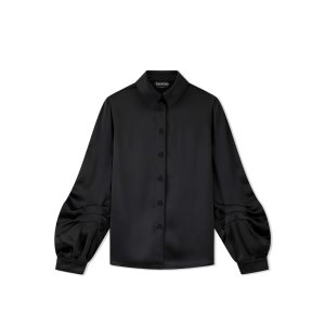 Tom Ford Fluid Double-faced Satin Balloon Sleeve Shirt Blast Dam Svarta | 756DAWSYR