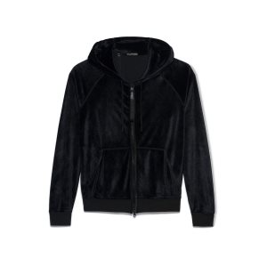 Tom Ford Fluid Modal Velour Hood Zip Through Stickat Herr Svarta | 687AFCLHD