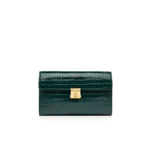 Tom Ford Glossy Printed Croc 001 Pouch Liten Plånbok Herr Olivgröna | 694HGKPMW