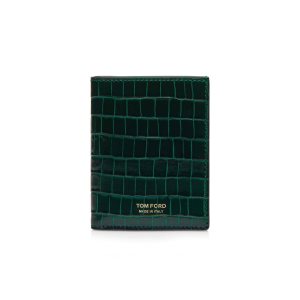 Tom Ford Glossy Printed Croc Folding Cardholder Liten Plånbok Herr Olivgröna | 567FTGKVS