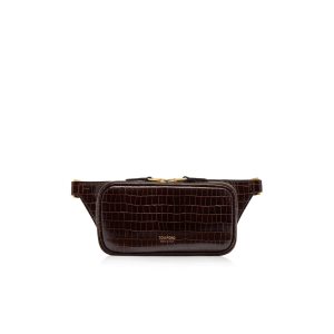 Tom Ford Glossy Printed Croc Small Zip Bältesväska Herr Ljuschoklad | 249HANEPK