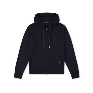 Tom Ford Interlock Cashmere Hoodie Stickat Herr Marinblå | 543SUNLFT