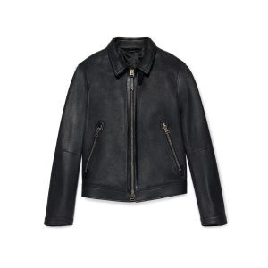 Tom Ford Large Grain Läder Collar Blouson Ytterkläder Herr Svarta | 729TARGYU