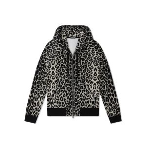 Tom Ford Leopard Print Velour Hoodie Stickat Herr Svarta Beige | 736ZLSTIM