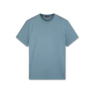 Tom Ford Lyocell Bomull Crew T-shirt Stickat Herr Blå | 549BQCHTS