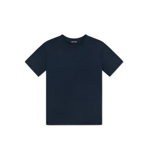 Tom Ford Lyocell Bomull Crew T-shirt Stickat Herr Marinblå | 928VAZPKG