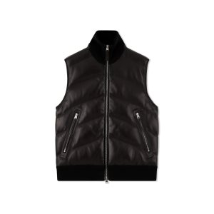 Tom Ford Läder Front Merino Cashmere Gilet Ytterkläder Herr Svarta | 587CMTZSG