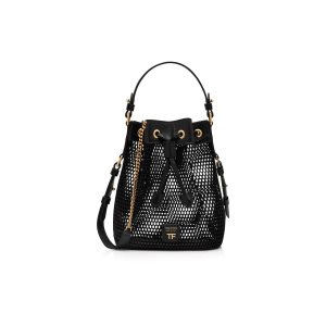 Tom Ford Mesh And Läder Disco Small Bucket On Chain Crossbody Väska Dam Svarta | 179FDOVCP