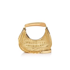 Tom Ford Metallic Stamped Crocodile Läder Bianca Mini Hobo Axelväska Dam Guld | 312QXUHNP