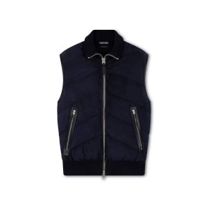 Tom Ford Mocka Down Front Merino Zip Gilet Ytterkläder Herr Marinblå | 095ZPAMNE