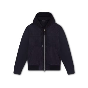 Tom Ford Mocka Front Merino Hoodie Ytterkläder Herr Marinblå | 749AGJRCY