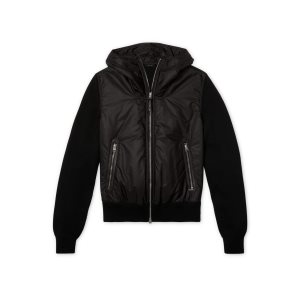 Tom Ford Nylon Front Merino Hood Zip Through Stickat Herr Svarta | 680INRUDV