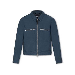 Tom Ford Organic Bomull Moleskin Zip Blouson Ytterkläder Herr Blå | 139KQXDZL