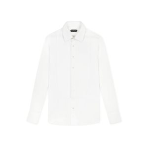 Tom Ford Poplin Slim Fit Piquet Plastron Evening Skjorta Herr Vita | 893OKURYQ