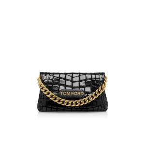 Tom Ford Printed Läder Label Clutch Väska Dam Svarta | 173CQNKAX