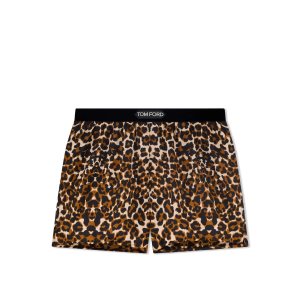 Tom Ford Reflected Leopard Pattern Silk Satin Morgonrock Dam Svarta Beige | 057OERVQS