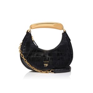 Tom Ford Shiny Stamped Crocodile Läder Bianca Mini Hobo Axelväska Dam Svarta | 921IFDXEC