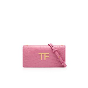 Tom Ford Shiny Stamped Crocodile Läder Tf Clutch Väska Dam Rosa | 502MUNIWG