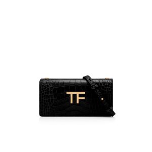 Tom Ford Shiny Stamped Crocodile Läder Tf Clutch Väska Dam Svarta | 917GYHENB