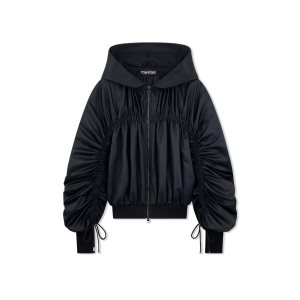 Tom Ford Shiny Technical Duchesse Ruched Hoodie Ytterkläder Dam Svarta | 136WQIRPF