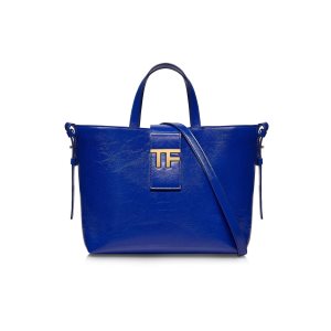 Tom Ford Shiny Textured Läder Tf Mini E/W Tote Axelväska Dam Ocean | 169DZVRBJ