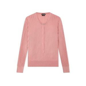 Tom Ford Silk Blend Henley Stickat Herr Rosa | 685FLRAHW