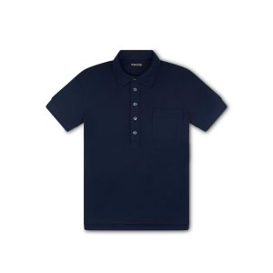 Tom Ford Silk Blend Piquet Polo Stickat Herr Marinblå | 149QHOGUY